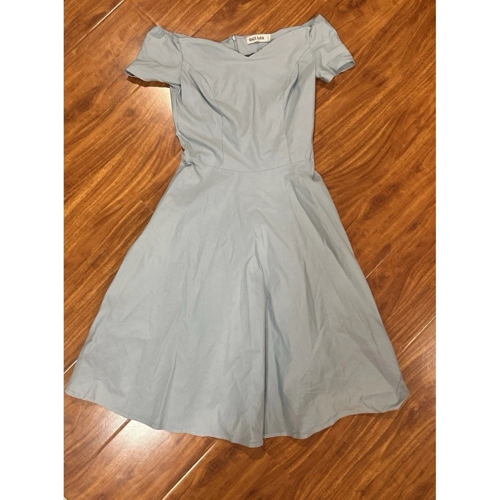 Grace Karin Women's Off The Shoulder Dress Blue Stretch Fit & Flare Size S